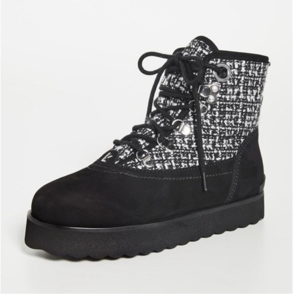 NWOT Women's Larroude Vail Tweed Nubuck Leather Ankle Platform Boots - Sz 9.5